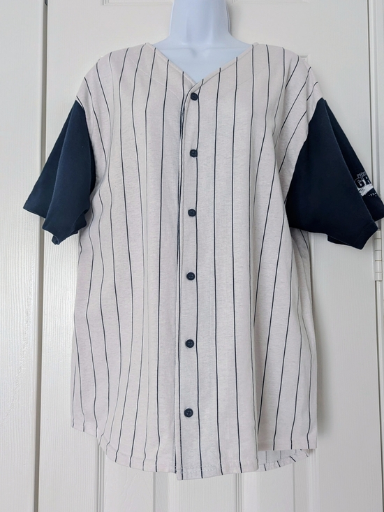 Badger Sport Other - Vintage Badger Sport Men's Pinstripe Baseball Jersey - White with Navy Sleeves